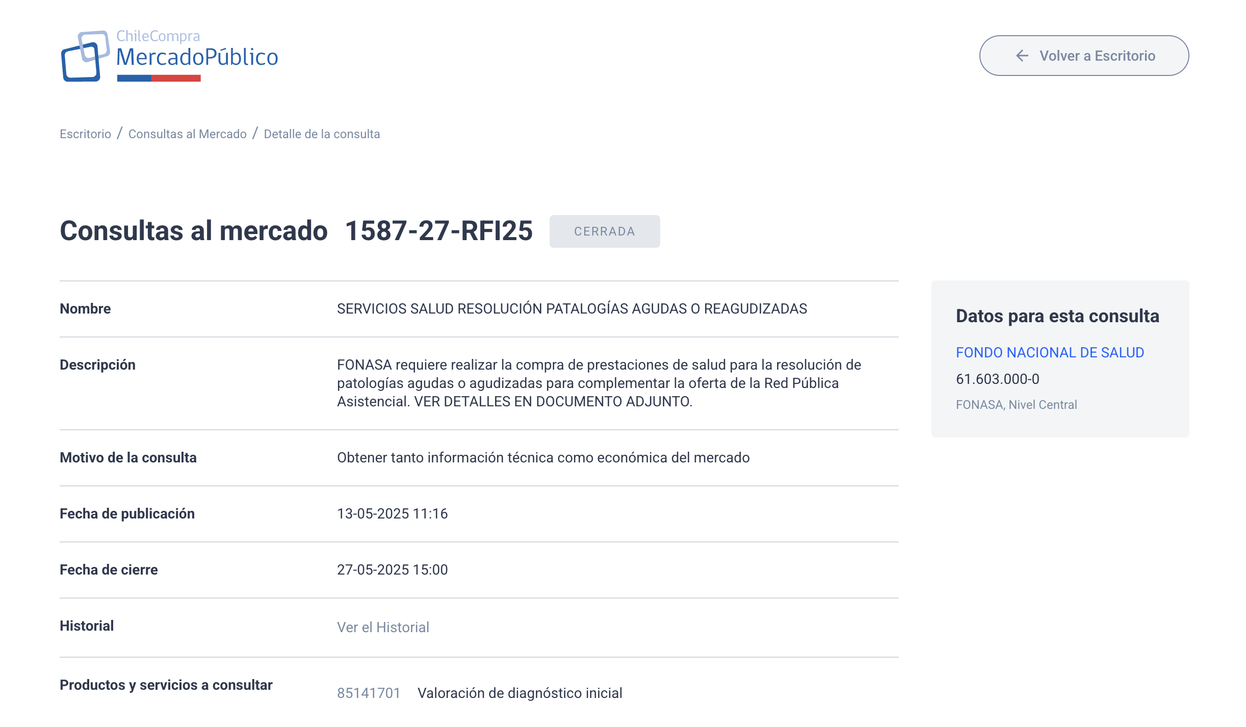 Consulta al mercado de FONASA sobre pago por GRD a patologías agudas y reagudizadas